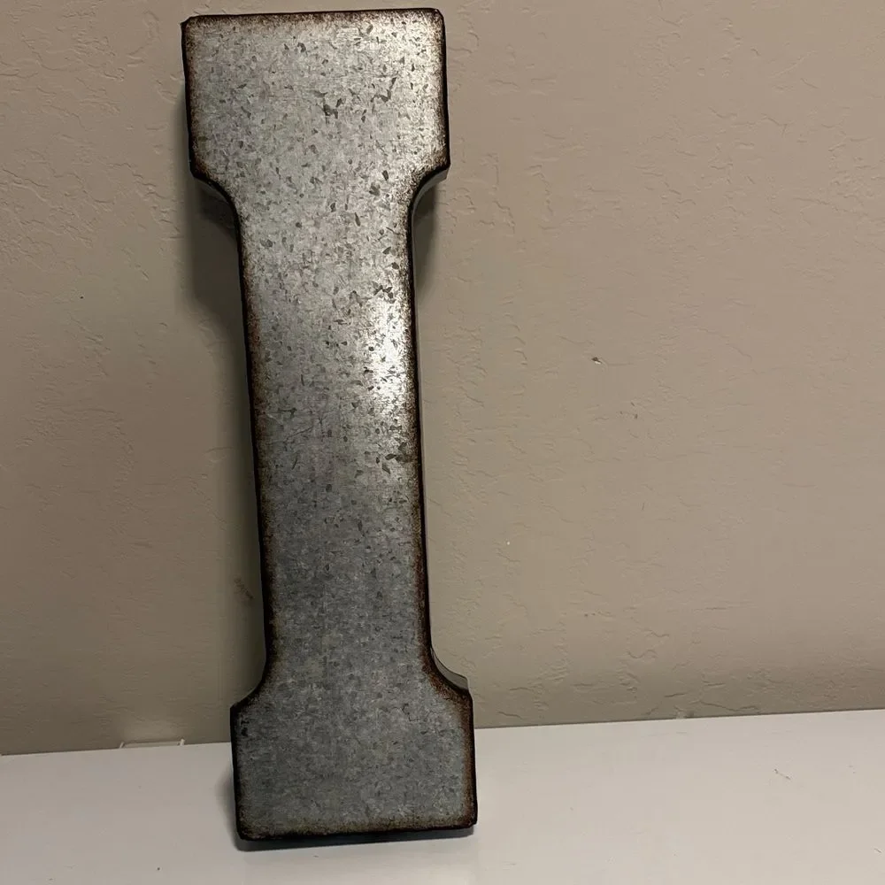 Galvanized Metal Letter I Wall Decor - Industrial Silver